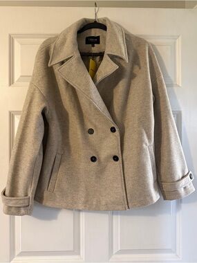 Women’s Double-Breasted Wool-Blend Peacoat in Light Taupe